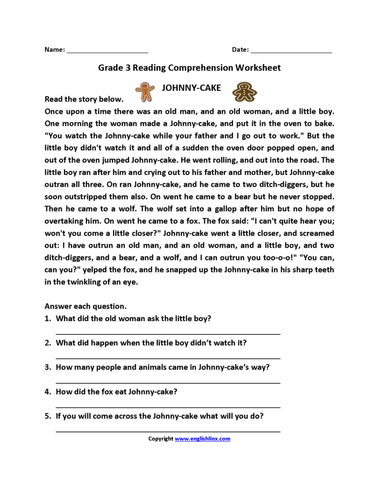 Free Printable Third Grade Reading Comprehension Worksheets