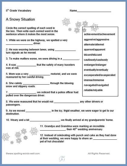 5th Grade Sentence Editing Worksheets