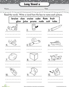 Kindergarten Long Vowel U Worksheets