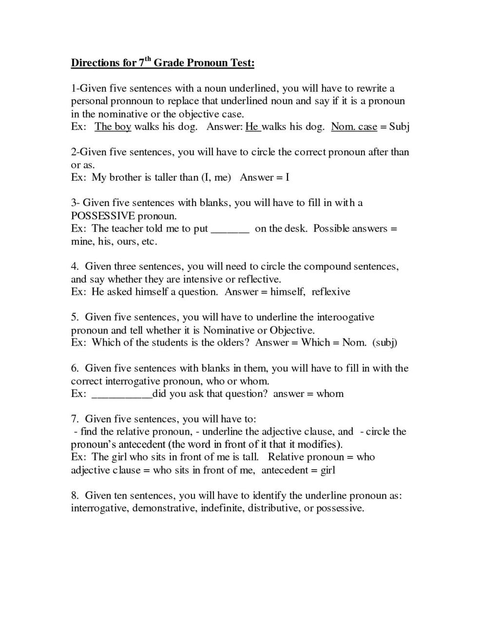 7th Grade Noun Worksheets With Answers Pdf