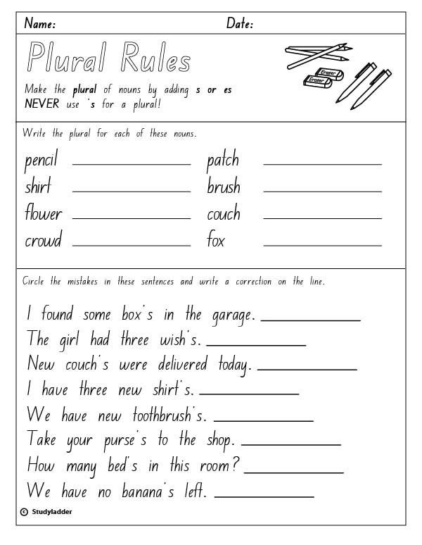 Singular And Plural Sentences Worksheets With Answers For Grade 1
