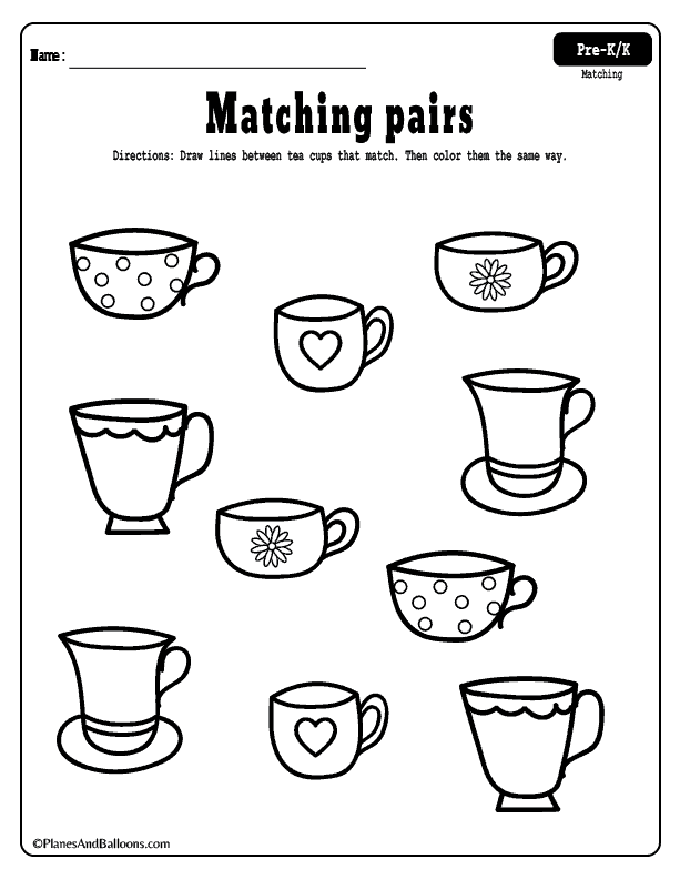 Educational Matching Worksheets For 3 Year Olds