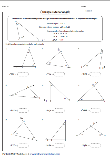 Interior And Exterior Angles Worksheet With Answers Pdf