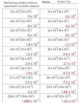 Operations With Scientific Notation Worksheet Lesson 2-4 Answer Key