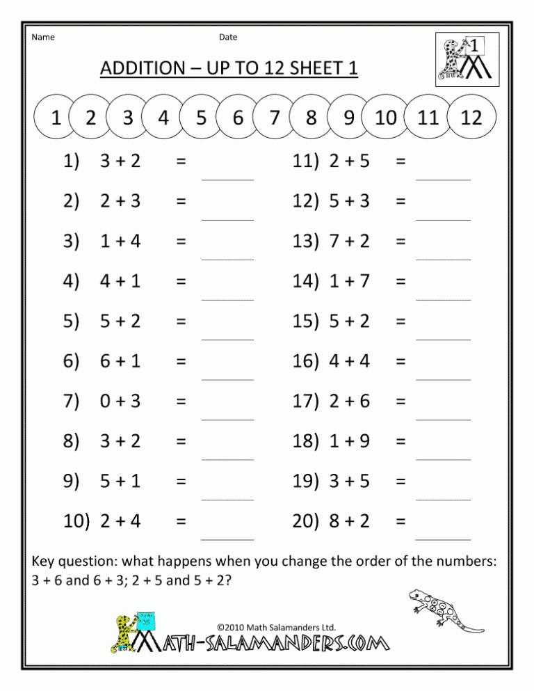 Free Printable Mathematics Worksheets For Grade 1