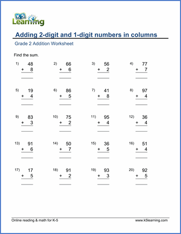 Printable 2 Digit Addition With Regrouping Worksheets 2nd Grade Pdf