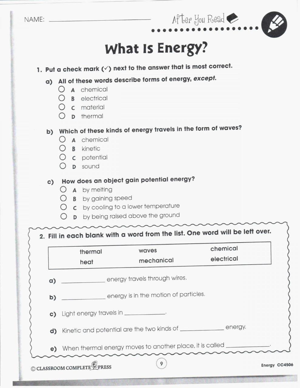 Grade 5 5th Grade Science Worksheets With Answer Key