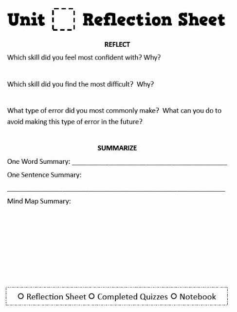 Unit Reflection Sheet For Students