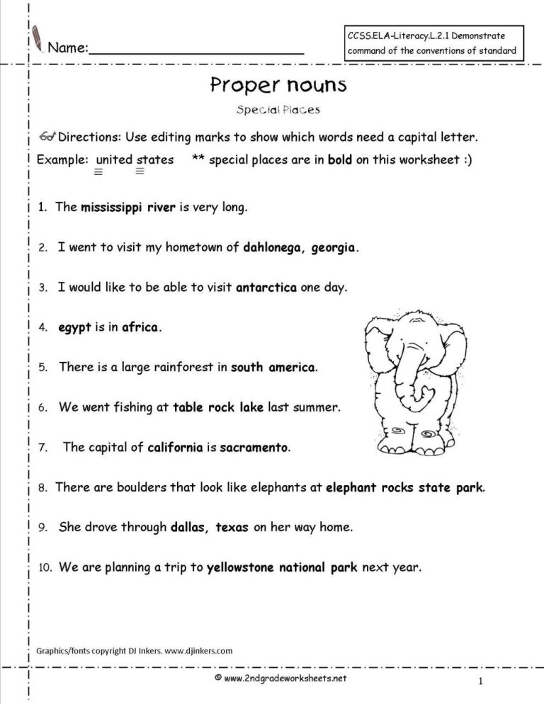 Answer Key Common And Proper Nouns Worksheets For Grade 2 With Answers