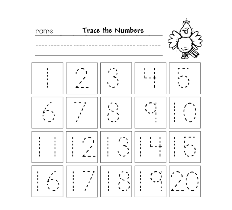 Preschool Number 20 Tracing Worksheets