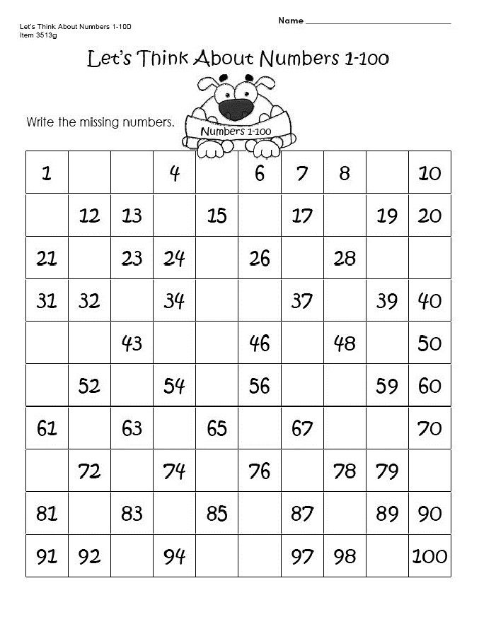 Number Worksheets For Kindergarten 1-100