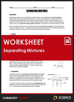 Methods Of Separating Mixtures Worksheet Pdf