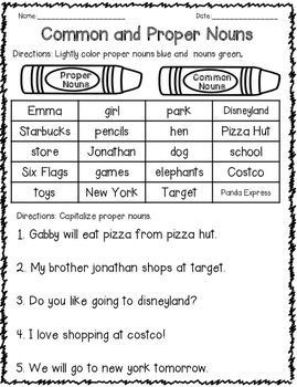Common And Proper Noun Worksheets For Grade 1