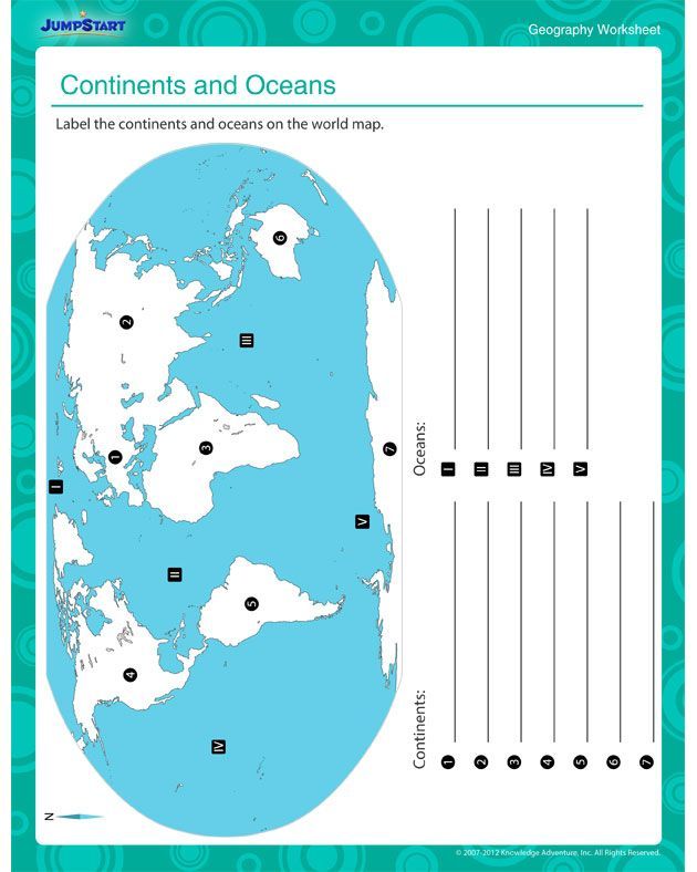 Worksheet Map Of Continents And Oceans Printable Pdf
