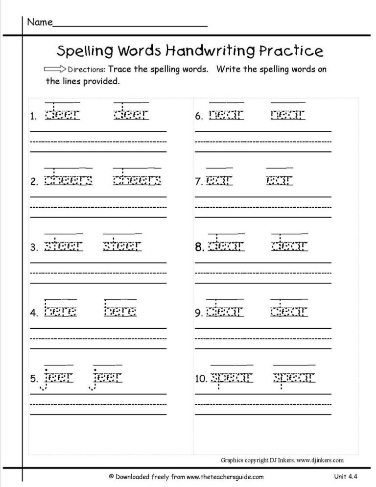 Kindergarten Spelling Practice Worksheets Pdf