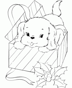 Puppy for Christmas Present Coloring Page Puppy coloring pages