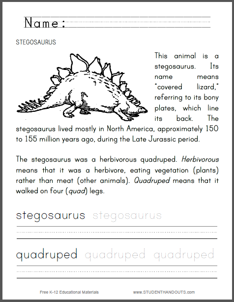 Free Dinosaur Reading Comprehension Worksheets