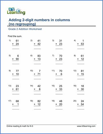 Worksheet 2 Digit Addition Without Regrouping Pdf