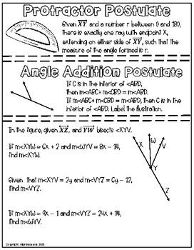 Geometry Angle Addition Postulate Worksheet Answer Key
