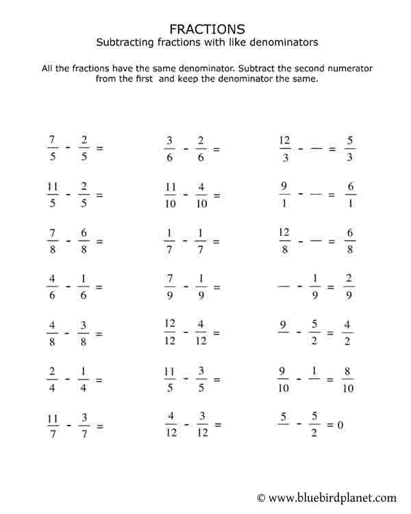 Adding And Subtracting Fractions Worksheets Grade 5