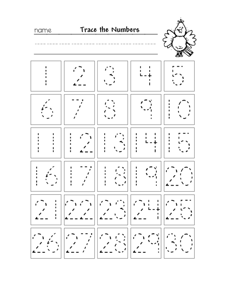 Kindergarten Tracing Numbers Printables
