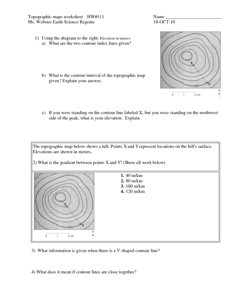Topographic Map Reading Worksheet Answers