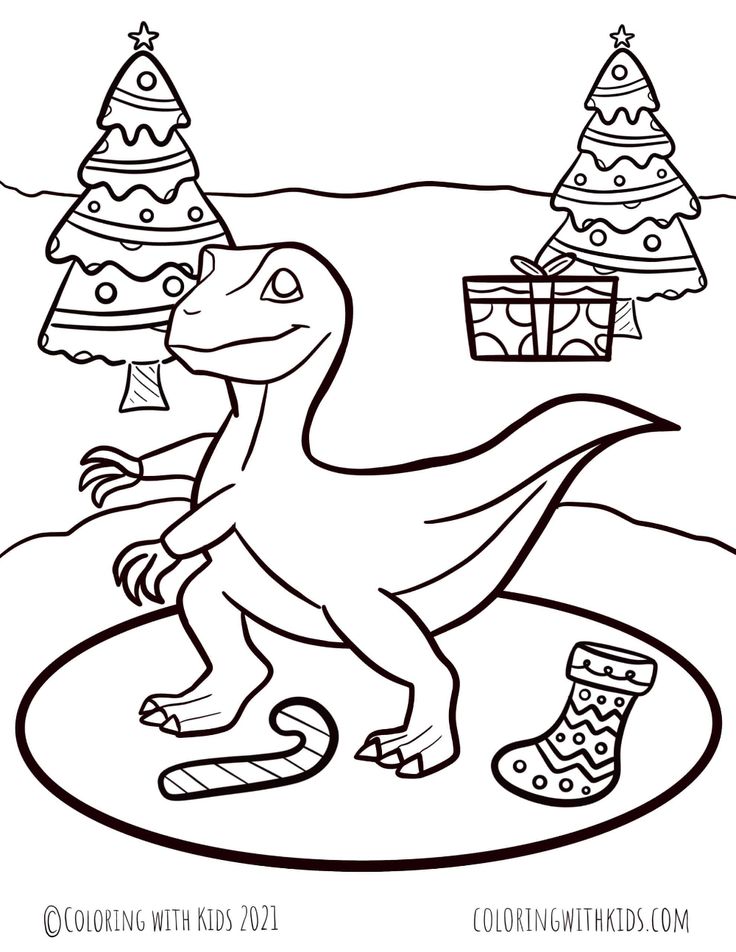 Christmas Dinosaurs Coloring Pages