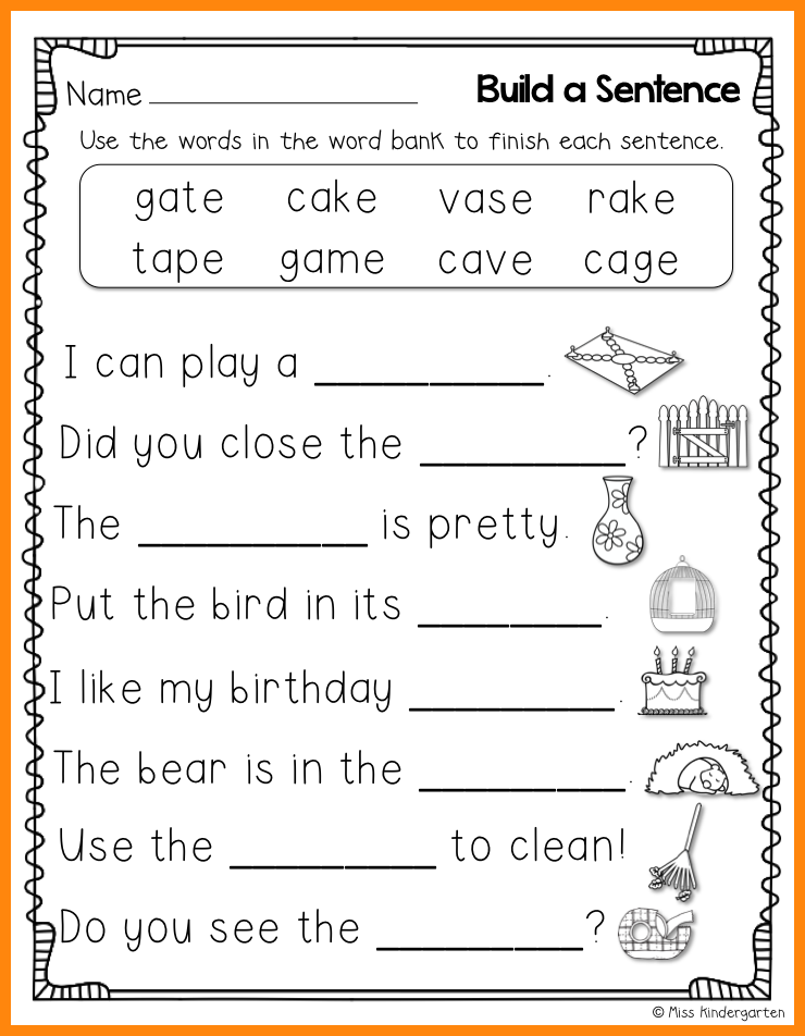 Kindergarten Long Vowel Sentences Worksheets