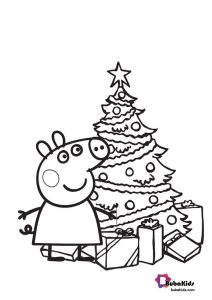 Peppa Pig and Christmas Tree Coloring Page For Kids Christmas tree