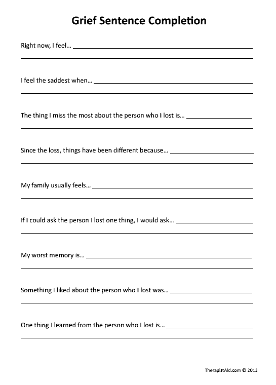 Grief Worksheets For Adults Pdf