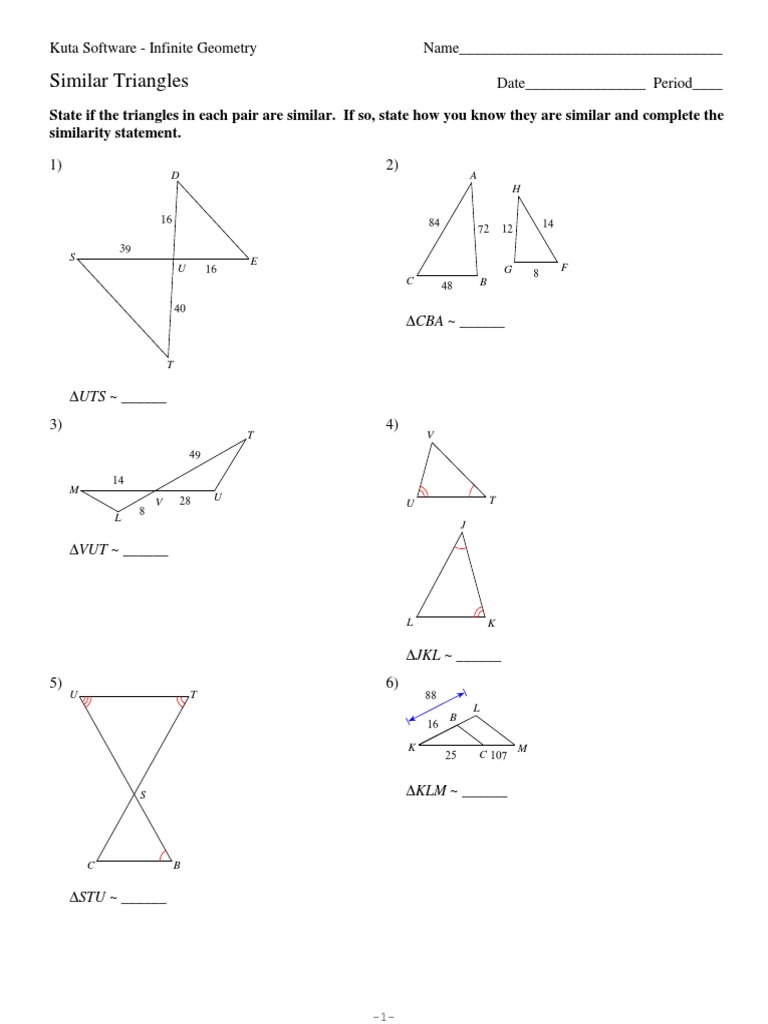 Kuta Software Infinite Geometry Similar Triangles Answers