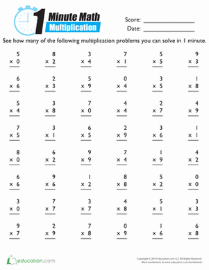 One Minute Math Worksheets Addition