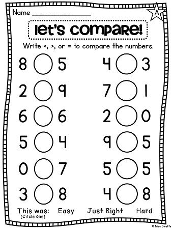 Comparison Of Numbers Worksheet For Kindergarten