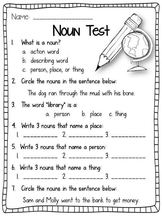 Answer Key Noun Worksheets For Grade 1 With Answers