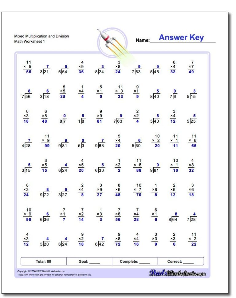 Multiplication And Division Basic Facts Worksheets