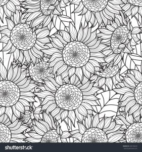Seamless Sunflowers bouquet. Vector. Coloring book page for adults