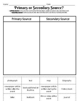 6th Grade Primary And Secondary Sources Worksheet Pdf
