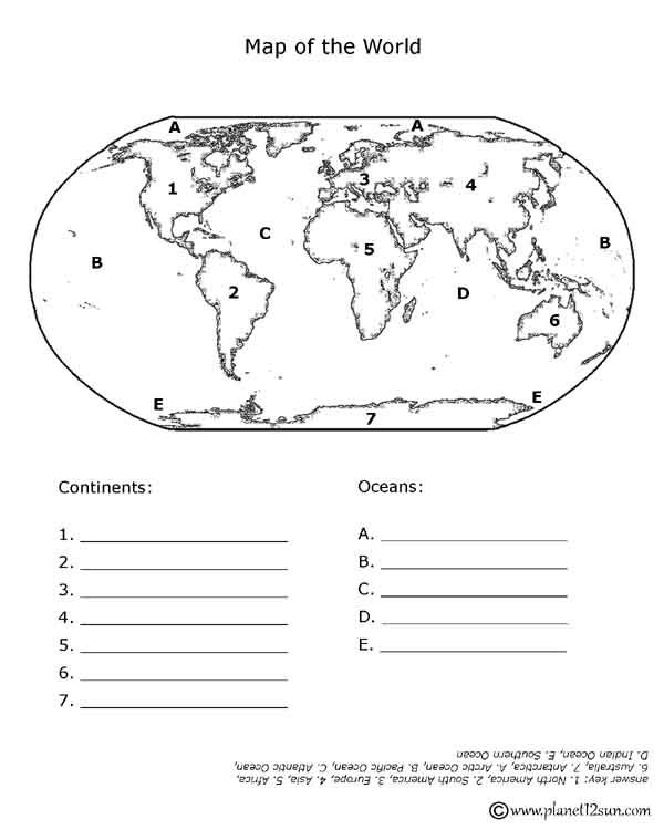 Printable 3rd Grade Continents And Oceans Worksheet