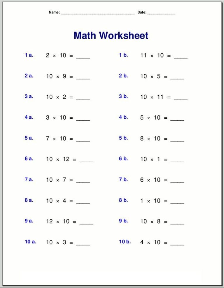Mathematics Worksheets For Grade 10
