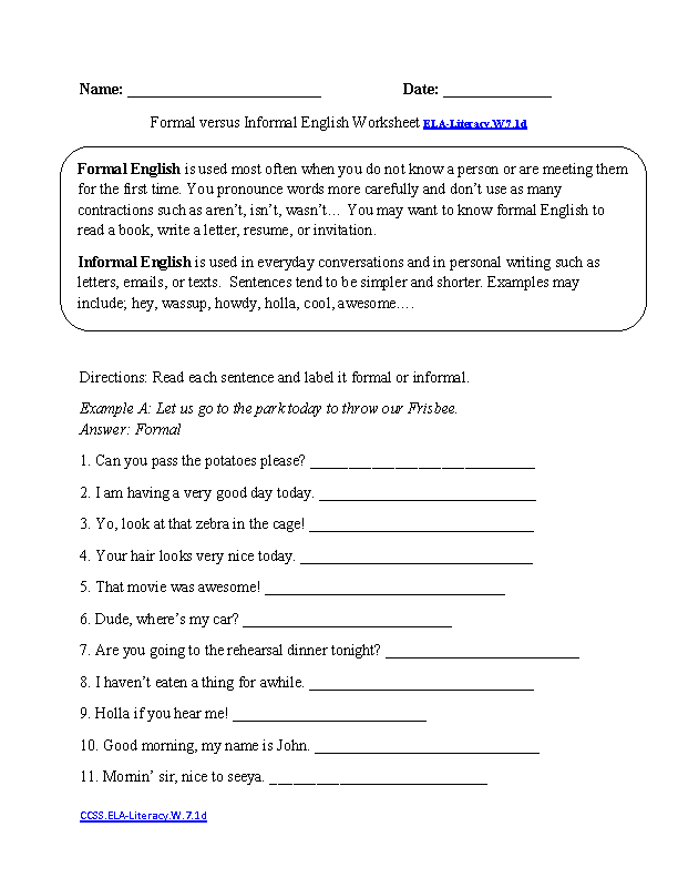 Free Printable 6th Grade English Worksheets