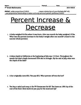 Percent Of Change Word Problems 7th Grade Worksheets