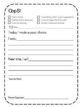 Reflection Sheet For Elementary Students