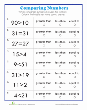 Maths Comparison Worksheet For Class 1