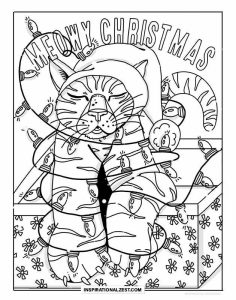 Meowy Christmas Cat Color Page Printable Image Christmas coloring