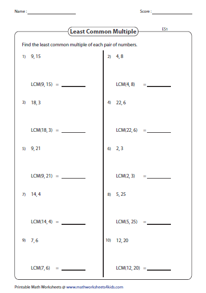 Finding Least Common Denominator Worksheets