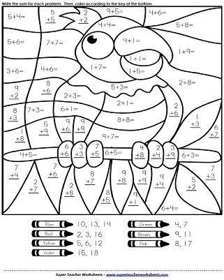 Printable Color By Number Addition 2nd Grade