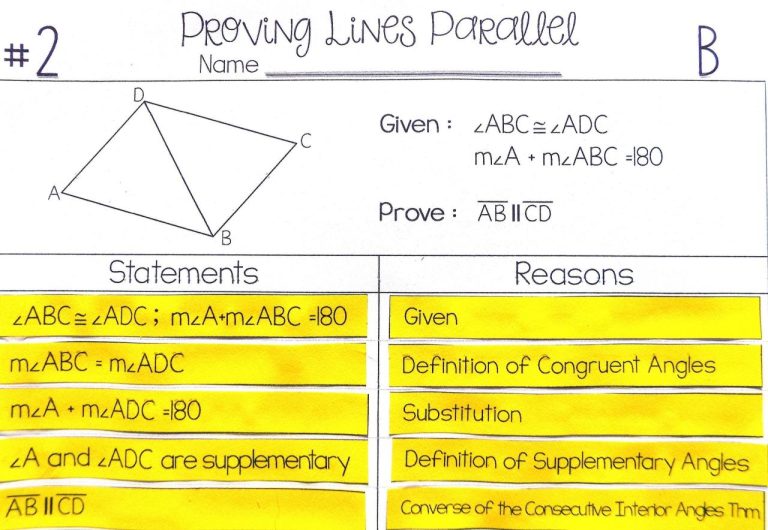 Geometry Proving Lines Parallel Worksheet Answer Key