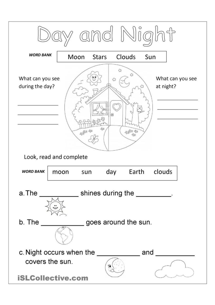 Preschool Kindergarten Day And Night Worksheet