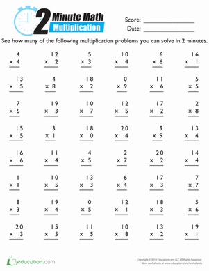 4th Grade Minute Math Multiplication Worksheets