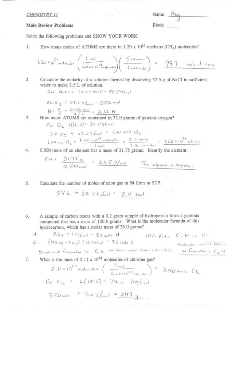 Solution Stoichiometry Worksheet With Answers Pdf